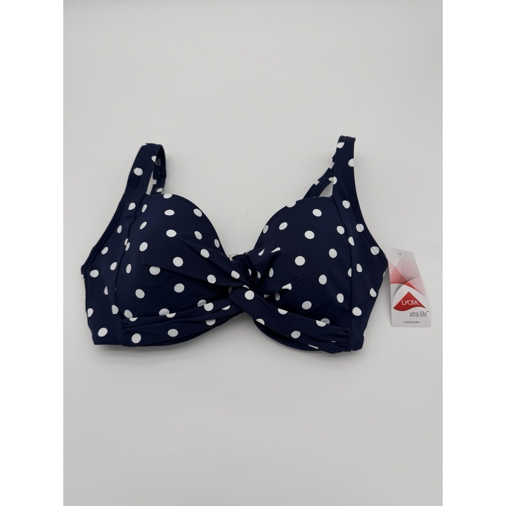 Land's End Navy Polka Dot Bikini Top-6 DD Cup-Chlorine Resistant-New With‎ Tags